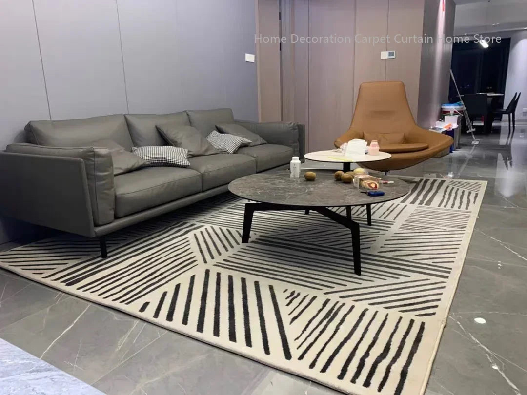 Black Stripe Plush Rug — Non-Slip Luxury Carpet for Living Room, Bedroom, Study, and Nordic Home Decor