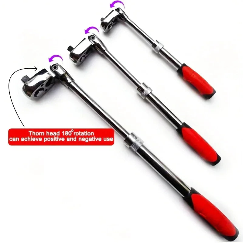 72-Tooth Carbon Steel Retractable Ratchet Wrench — 1/4, 3/8, 1/2 Automatic Quick-Release Multifunctional Hand Tool