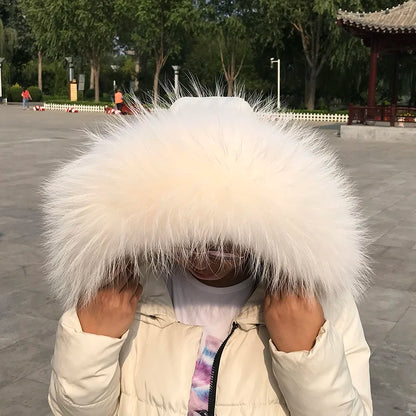 Natural Raccoon & Fox Fur Scarf – Luxury Women’s Winter Fur Collar and Hood Trim for Coats & Jackets