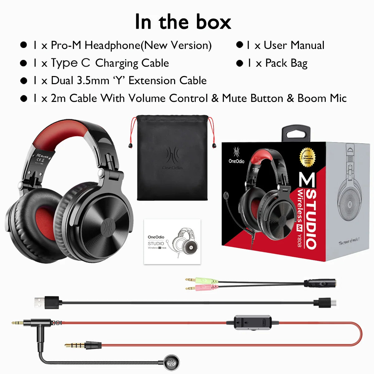 OneOdio 2-in-1 Wireless & Wired Headset – 110H Bluetooth 5.2 Gaming Headphones with Mic for PC, PS4, Skype, Type-C
