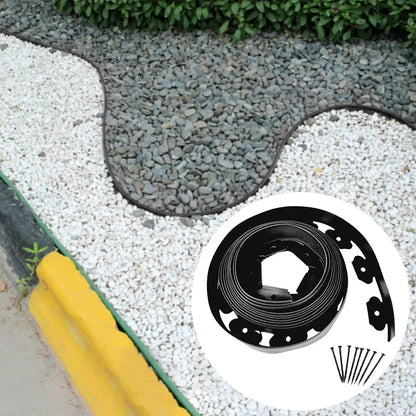 5M/10M Plastic Garden Lawn Edging Border – Flexible Landscape Barrier Kit with Anchoring Spikes, Easy Install Garden Edge Divider