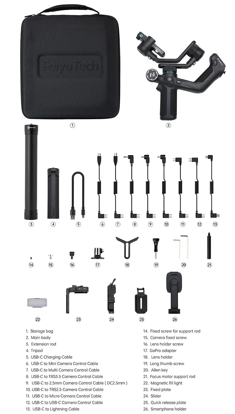 FeiyuTech SCORP Mini 2 Kit - 3-Axis Handheld Gimbal for Mirrorless Camera, Action Cam, Smartphone with AI Tracker, 1.2kg Load Capacity