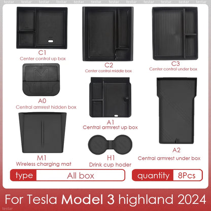 Tesla Model 3 Highland 2024 Center Console Storage Box – Armrest Organizer Accessory for Model 3 Stowing & Tidying
