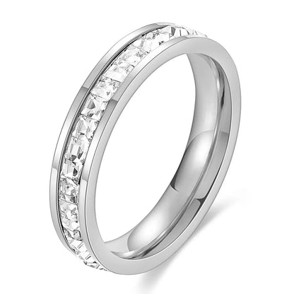 VQYSKO Square Zircon Stainless Steel Ring – White Zircon Engagement Ring for Women & Men – Geometric Couple Fashion Jewelry for Party & Custom Wear