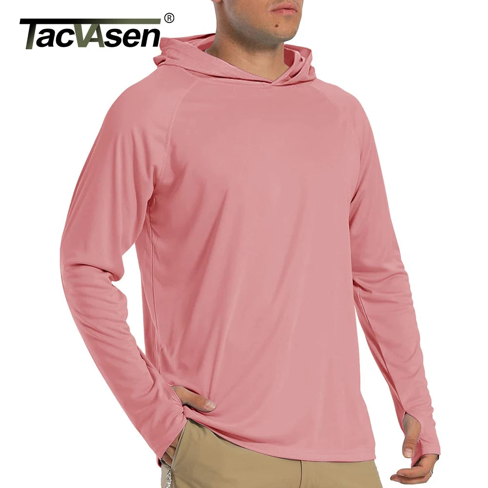 TACVASEN Men's Sun Protection Hoodie T-Shirt – UV-Proof, Lightweight, Breathable Long Sleeve Quick-Dry Top