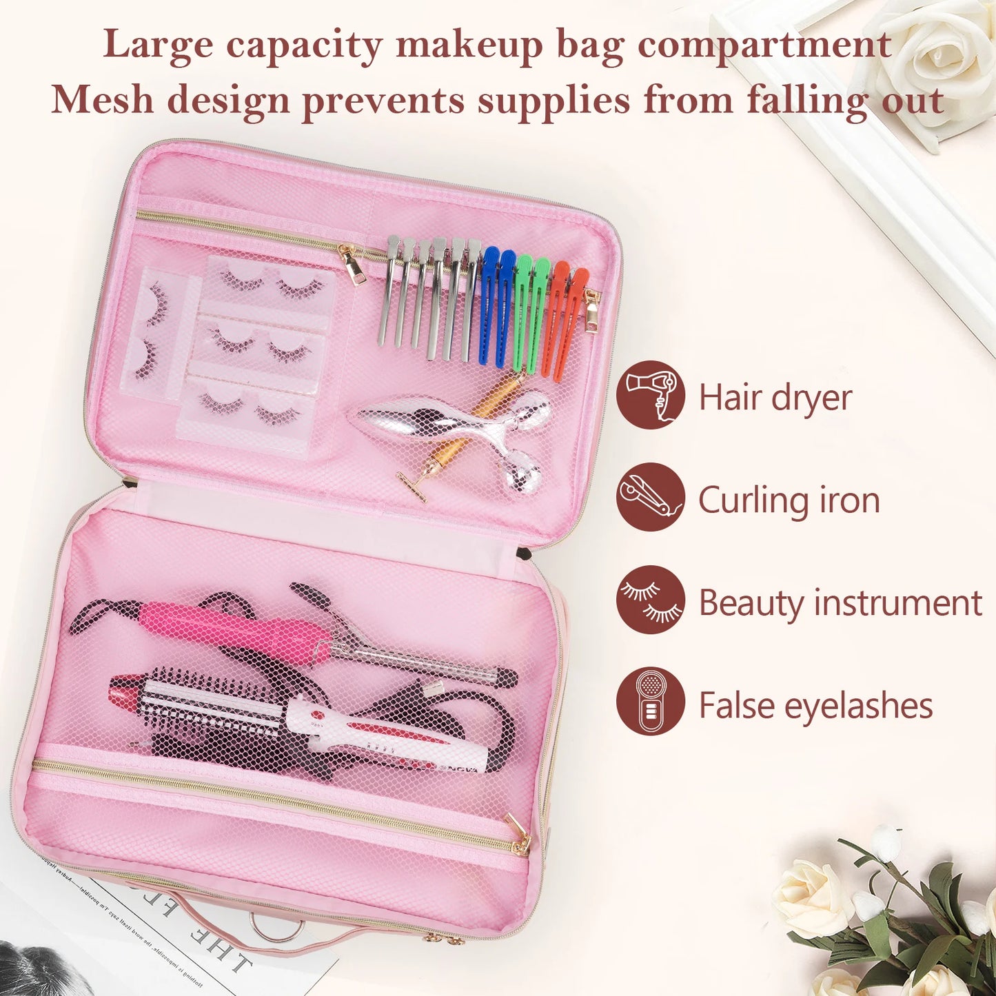 Professional Makeup Bag — Extra-Large Cosmetic Train Case with Brush Organizer, Storage Compartments & Dividers for Artists