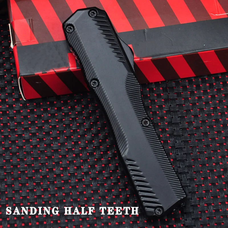 KS9000 OTF Knife – D2 Steel Full/Serrated Blade, Zinc Alloy Handle, Outdoor Hunting & EDC Tool