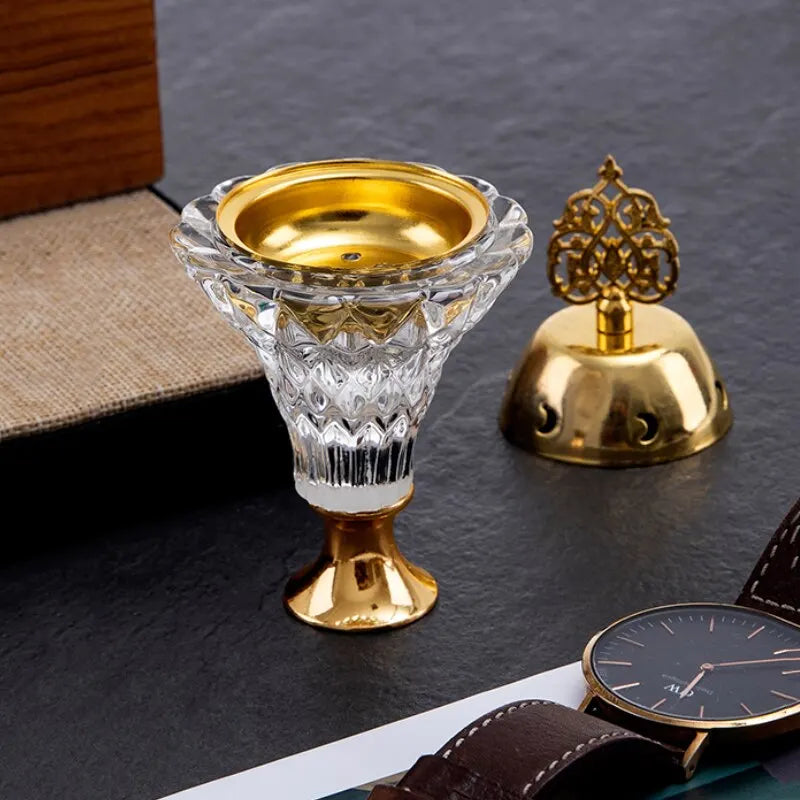 Artificial Crystal Incense Burner with Cover | Aromatherapy Diffuser Metal Crafts | Home Decoration Ornaments