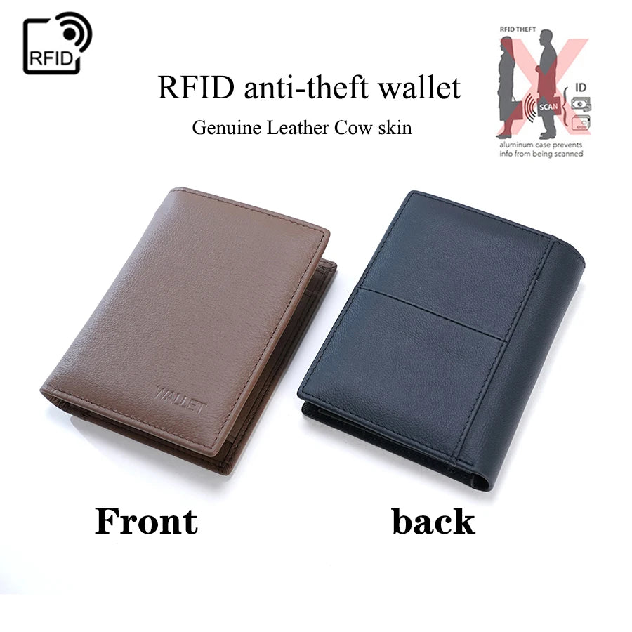 Genuine Leather RFID Anti-Theft Men’s Wallet with Coin Purse – Short Slim Card Holder Wallet for Men & Women Multi-Function Leather Purse