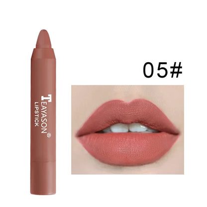 12-Color Natural Matte Lipstick Pencil – Silk Lip Glaze Waterproof, Long-Lasting Sexy Lip Tint Makeup