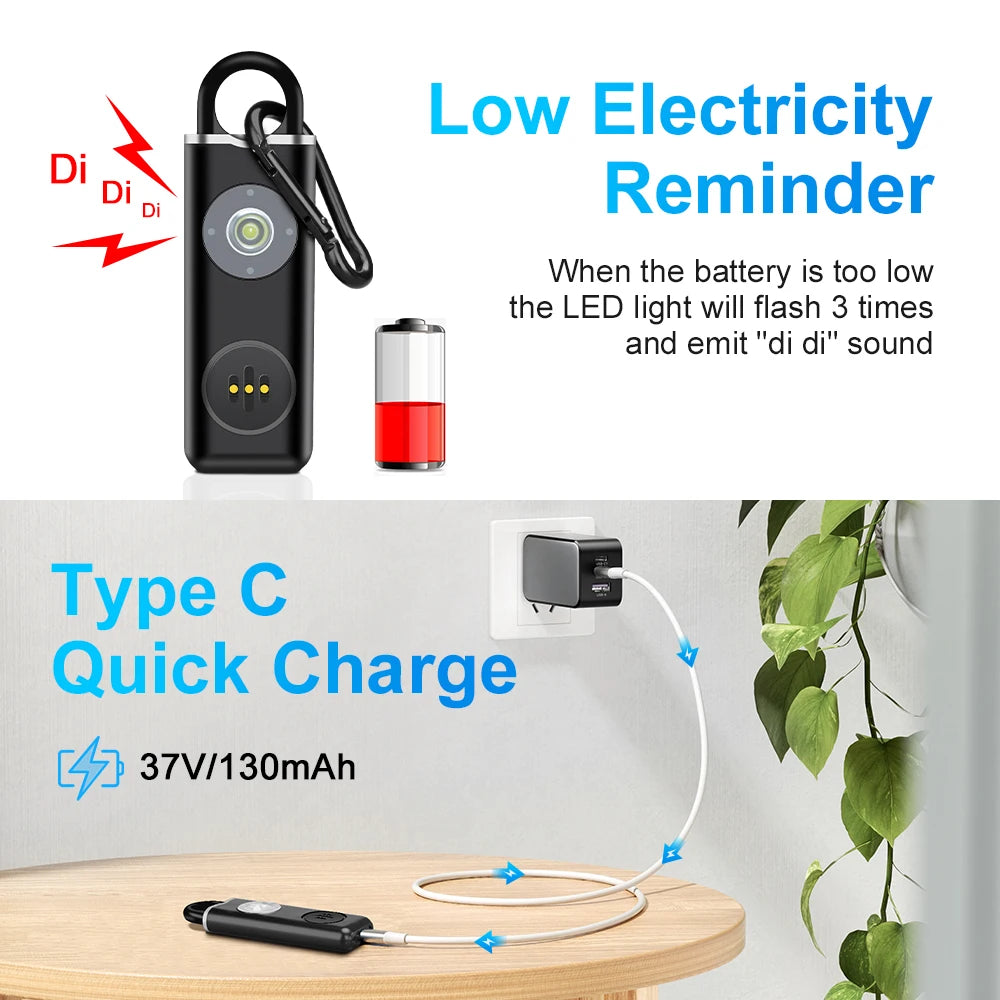 Hollarm Personal Safety Alarm – 130dB Loud Rechargeable Keychain with LED for Women, Kids & Elderly