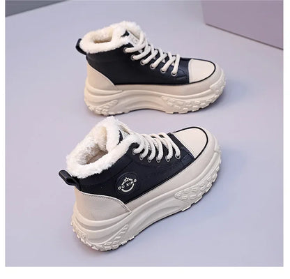 Women's Winter 2023 Flat Boots – Fleece-Lined High-Top Warm Cotton Shoes Hx-Q037