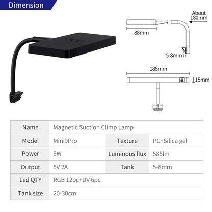 WEEK AQUA USB Aquarium Light - Full Spectrum LED Plant Grow Lamp for Nano Fish Tank & Aquascape