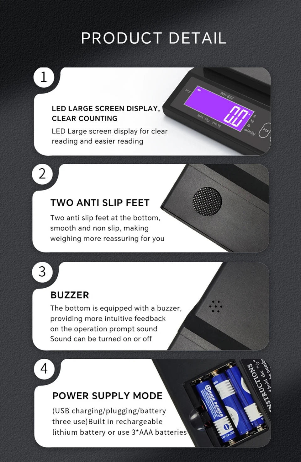 5kg/0.1g and 10kg/1g Digital Electronic Kitchen Scale, LCD Display, Fully Waterproof Stainless Steel Weighing Tool for Baking