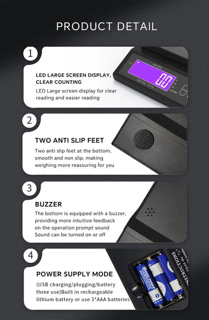 5kg/0.1g and 10kg/1g Digital Electronic Kitchen Scale, LCD Display, Fully Waterproof Stainless Steel Weighing Tool for Baking