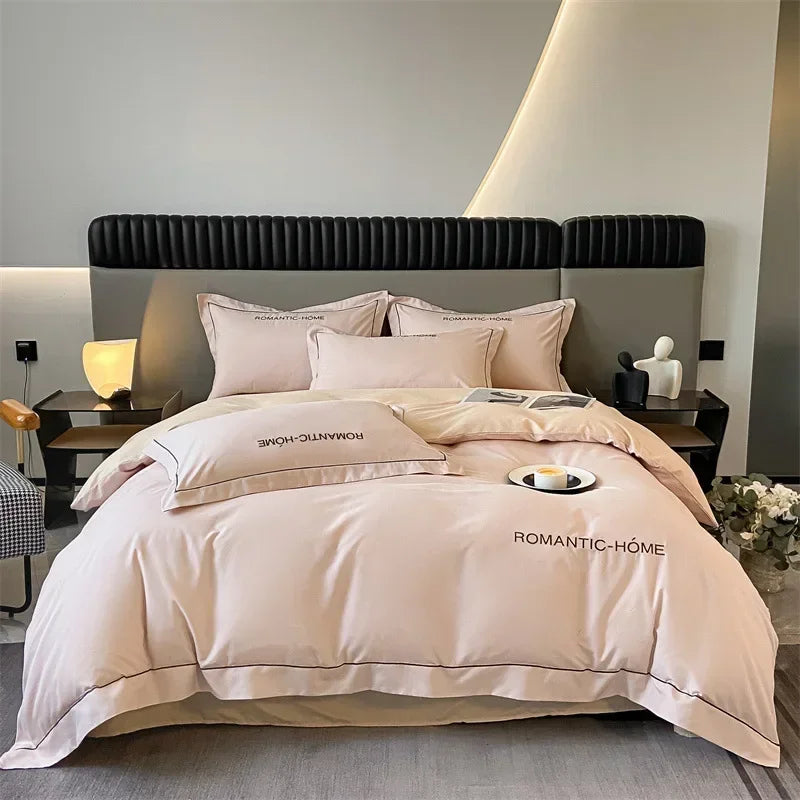 Pure Cotton Long Staple Bedding Set - 4PCS, Matte Bed Sheet & Duvet Cover, All Cotton