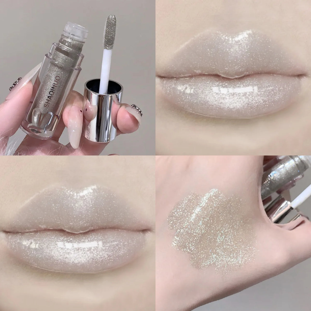 SHAQINUO Water Light Mirror Lip Gloss - Pearlescent Sparkling Moisturizing Lip Oil for Glossy Lips