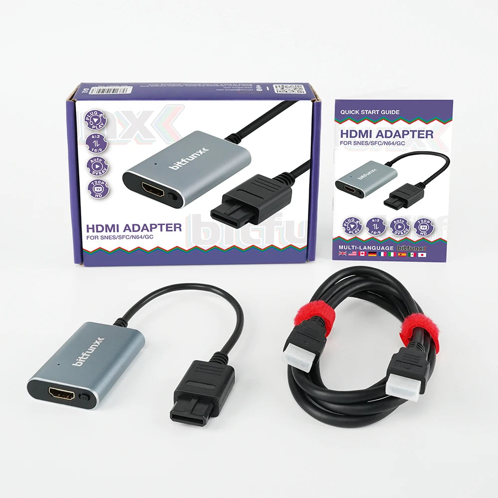 Bitfunx 720P HDMI Adapter – S-Video & AV to HDTV Converter for N64, SNES, SFC, NGC, NTSC & PAL Consoles