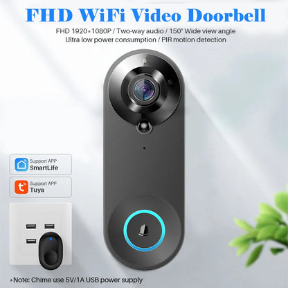 1080P Wireless Video Doorbell Camera – WiFi Smart Doorbell, Tuya Smart Home Security, Motion Detection, Night Vision, Intercom