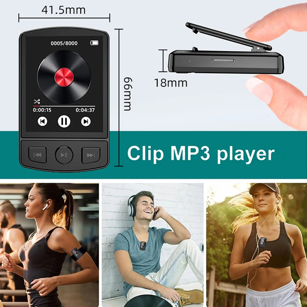 Portable Sport Clip MP3 Player - HiFi Sound, Bluetooth-Compatible 5.2, 1.8-inch Screen, FM Radio, E-Book - Student Walkman