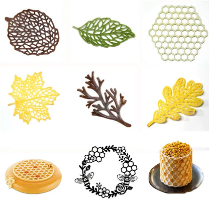 Hollow Chocolate Chips Silicone Baking Mold — Leaf & Honeycomb Design Sugarcraft Lace Mat for Dessert Decoration