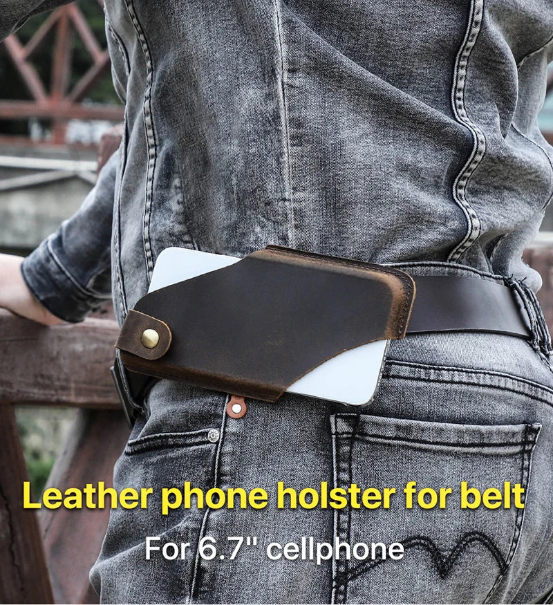 Men’s Leather Waist Bag – Phone Holster Pouch Wallet for 6.7" Smartphones
