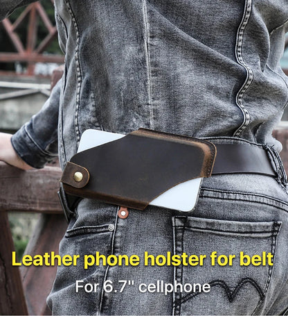Men’s Leather Waist Bag – Phone Holster Pouch Wallet for 6.7" Smartphones