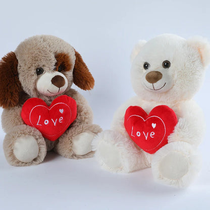 30CM Cute Heart Bear Dog Plush Toy – Red Heart Print Love Stuffed Animal, Creative Valentine's Day Gift for Lovers