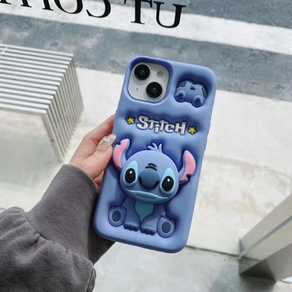 Cute Stitch Head Phone Case — Soft Silicone Grip Tok Holder for iPhone 7-15 Pro Max, XS/XR/SE/Plus