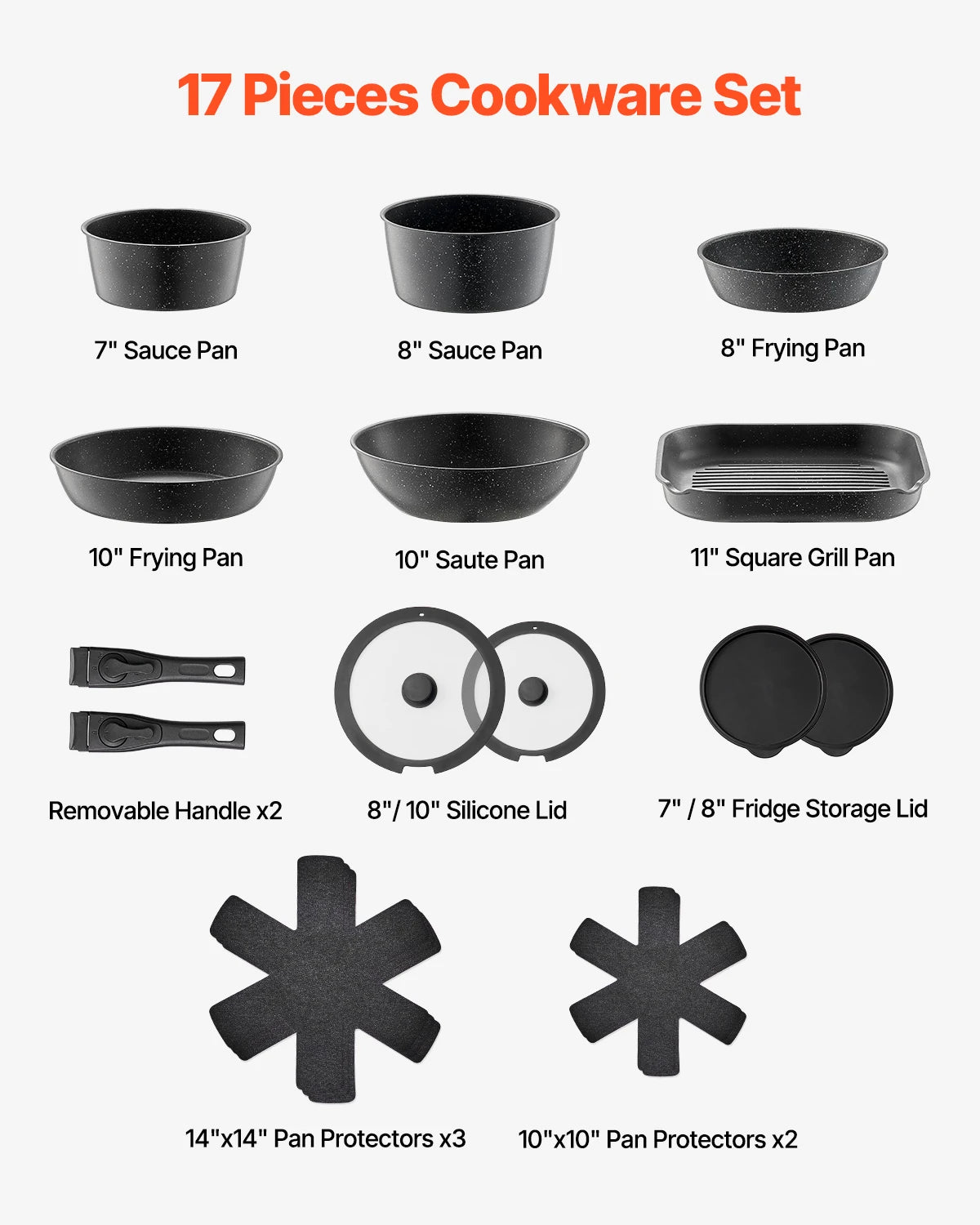 VEVOR 17-Piece Nonstick Granite Cookware Set – Induction Pots, Pans & Frying Tools for Kitchen