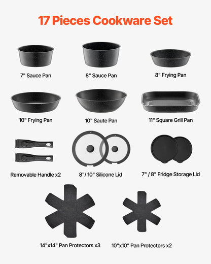 VEVOR 17-Piece Nonstick Granite Cookware Set – Induction Pots, Pans & Frying Tools for Kitchen