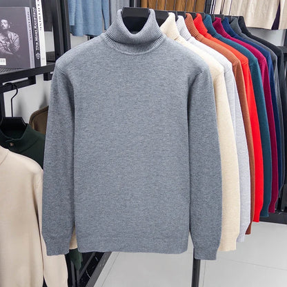 Men's Autumn Knitted Turtleneck Sweater - Slim Fit Long Sleeve Anti-Pilling Pullover Casual Streetwear Top