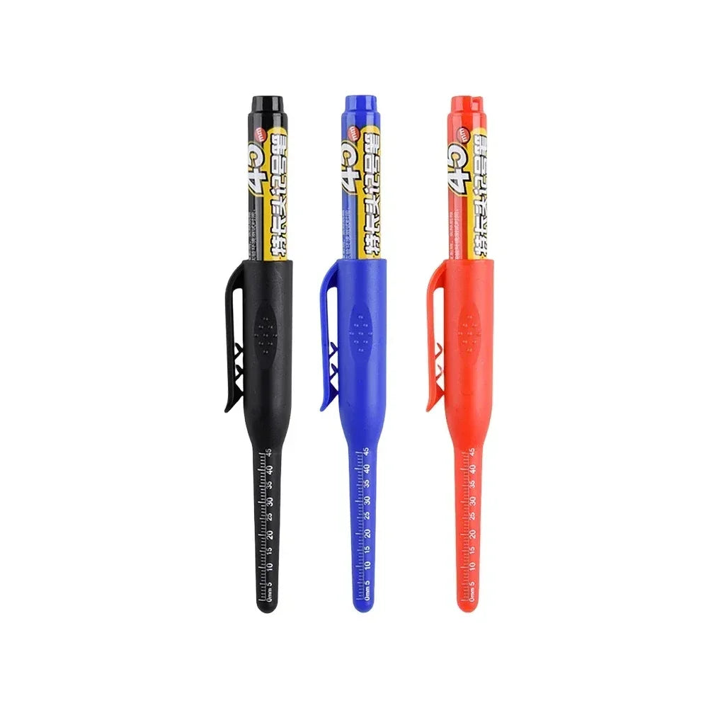 45mm Deep Hole Marker Pen - Waterproof Long Nib Carpenter Pen for Woodworking, Black/Blue/Red Ink