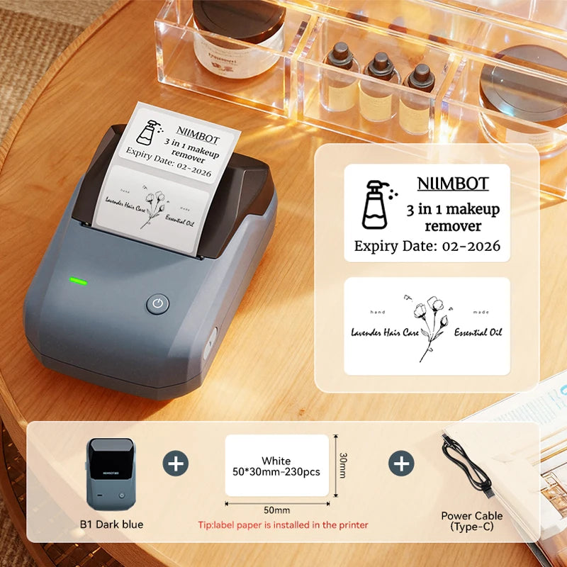 NIIMBOT B1 Portable 2-Inch Thermal Label Printer with Adhesive Tapes Bluetooth Mini Sticker Maker for Smartphone & PC