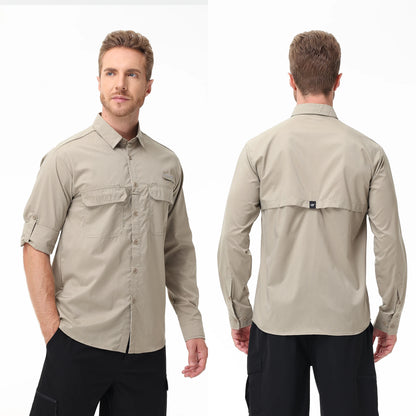 Men’s UPF 50+ Fishing Shirt - Lightweight Long Sleeve Tactical Button Down with Breathable Mesh Back