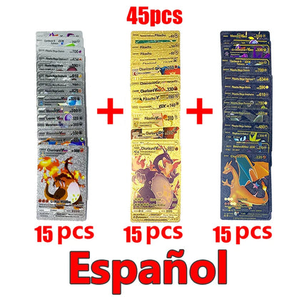 Pokemon Rainbow Gold & Silver VMAX GX Cards – Collectible Battle Trainer Cards in Spanish, English & French, Kids Toy Christmas Gift