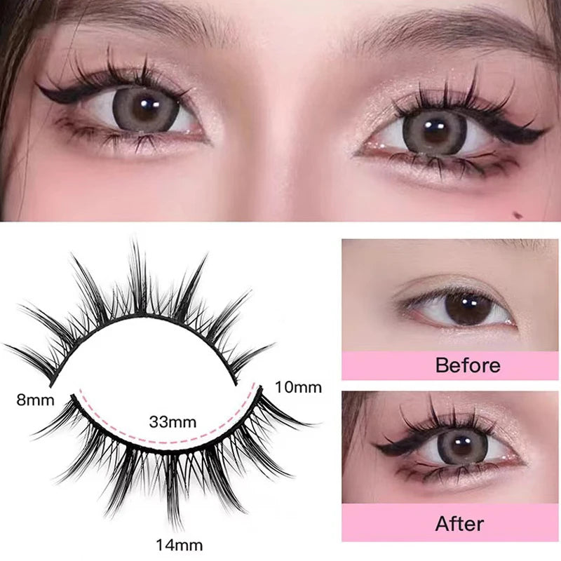 Manga Lashes 5 Pairs – Anime Cosplay Faux Mink Short Full Strip Lashes, Korean Natural Look, Clear Band Soft Eyelash Extensions