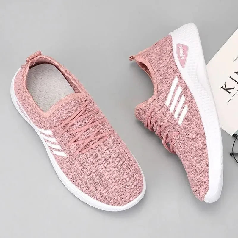 Women’s Mom Shoes Mesh Low-Top Sneakers – Soft Fly-Knit Casual Running Shoes for Spring & Summer