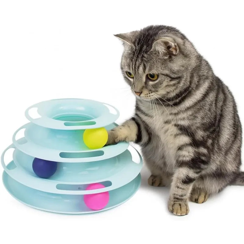 4-Tier Rotating Cat Toy - Multi-Level Rolling Ball Tower with Non-Slip Base for Indoor Cats