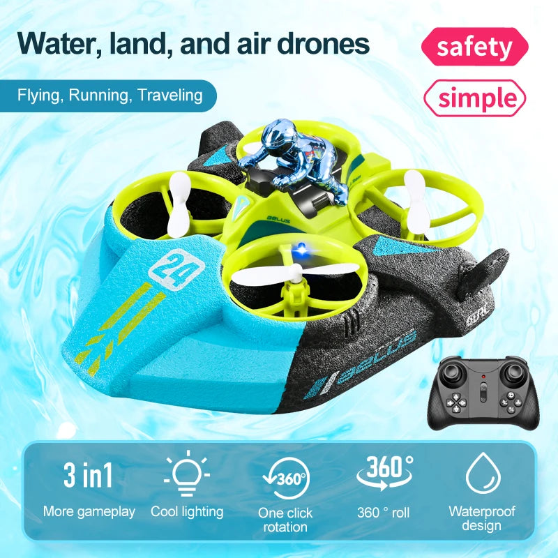 4DRC Mini RC Drone – 3-in-1 Sea, Land & Air Quadcopter with Altitude Hold, Headless Mode & 2.4G Remote Control Helicopter Toy