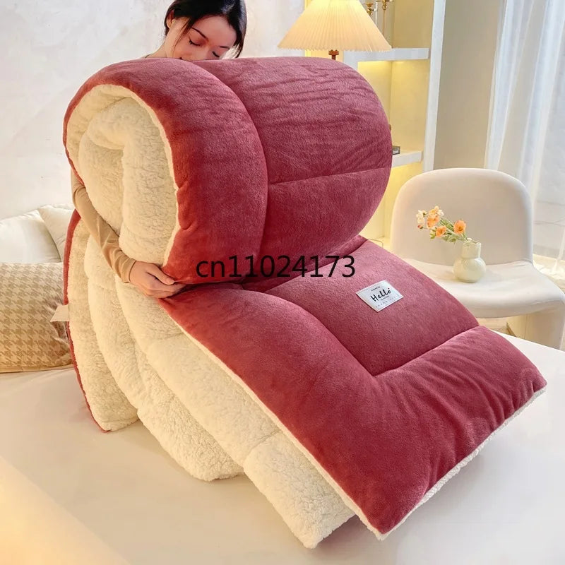 Thickened Winter Milk & Lamb Fleece Quilt – Ultra Warm Plush Comforter for Single & Double Beds
