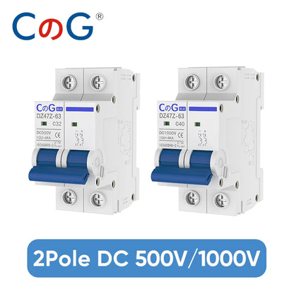 CG DZ47Z 2P DC Circuit Breaker MCB – 10A–63A 500V/1000V Din Rail Mount Switch for Solar PV System Protection Disconnect Switch