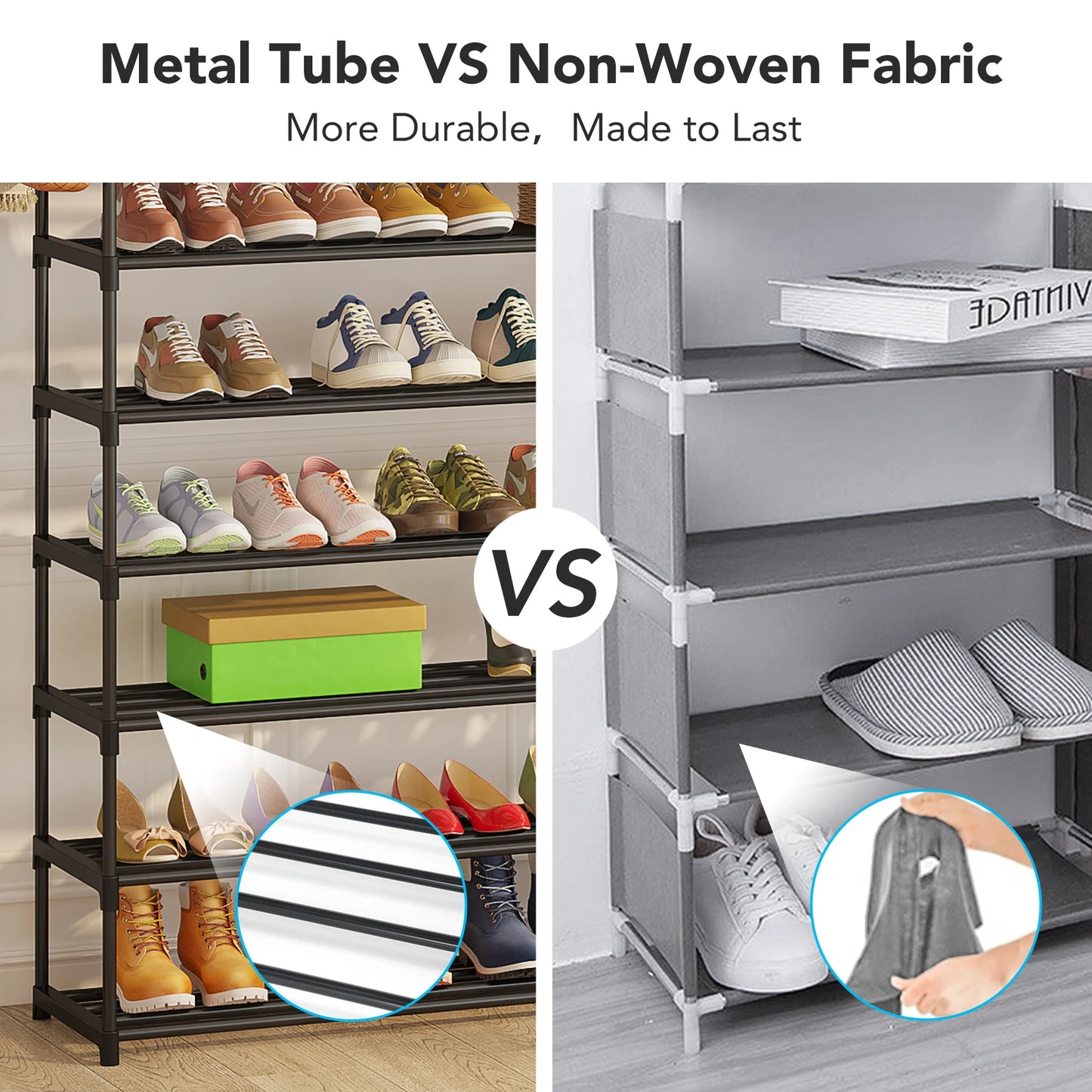 Tribesigns 10-Tier Shoe Rack Organizer – Vertical Shoe Shelf with 4 Drawer Bins, Holds 32 Pairs for Closet & Entryway