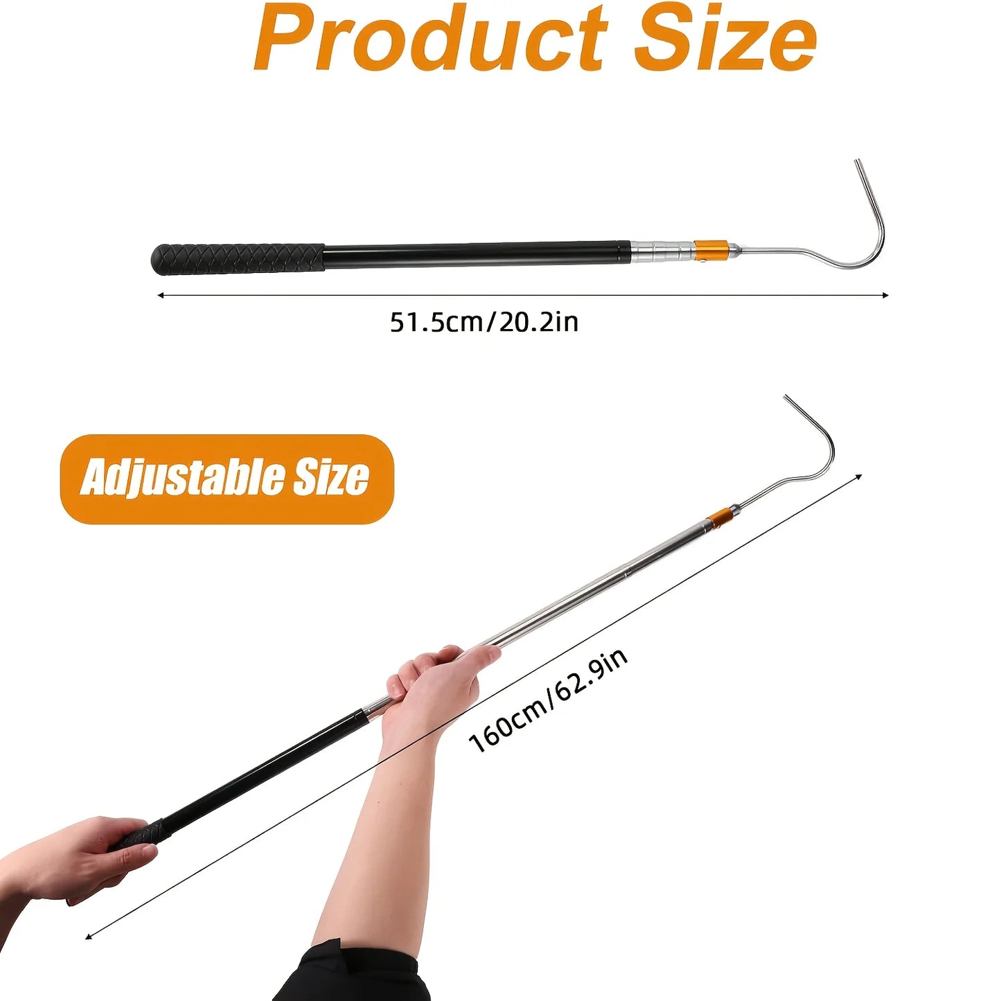 RV Awning Opener Pull Rod Telescopic Reach Pole 16–60 Inch Multi-Section Locking for Tent, Camper & Canopy Use