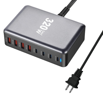 320W GaN USB-C Fast Charger - 8 Port Desktop Charging Station with Type C PD & Quick Charge 3.0 for iPhone 15, 14, Samsung