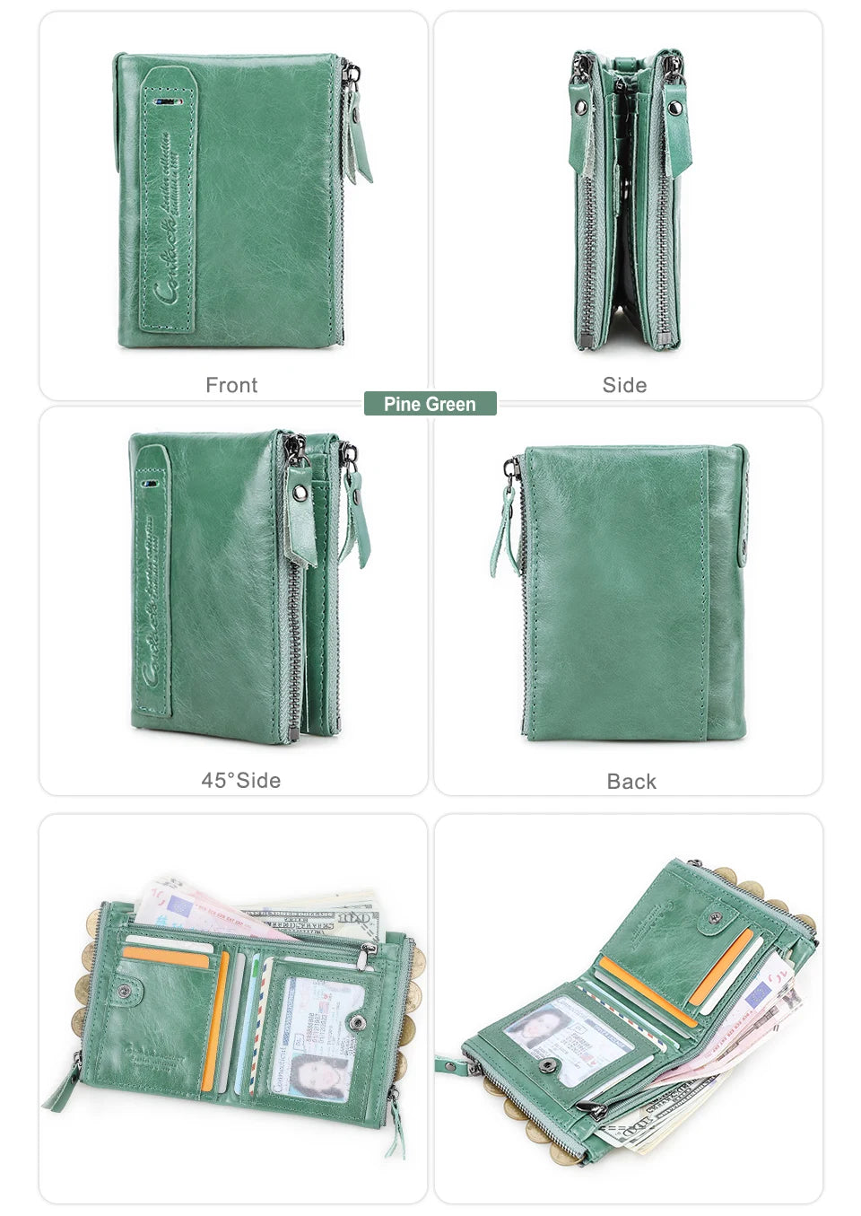CONTACT'S Genuine Leather Short Wallet for Women — Luxury Designer Card & Coin Holder, Mini Money Clip Wallet with Free Shipping