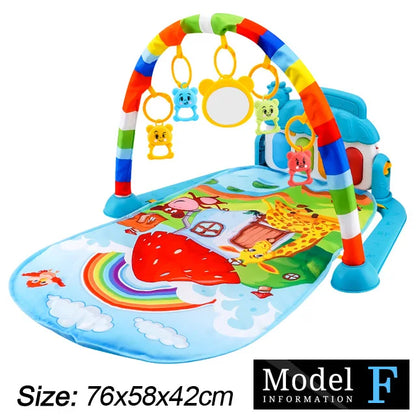 Baby Fitness Play Gym - Newborn Piano Activity Mat with Music, Crawling Blanket & Early Education Toys 0-36 Months