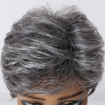 Short Pixie Cut Grey Human Hair Wig – 8 Inch Layered Fashion Wig for Women, Daily Use, Machine Made