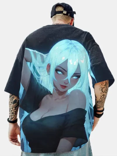 Anime Girl 3D Print T-Shirt - Casual Loose Short Sleeve Streetwear for Men