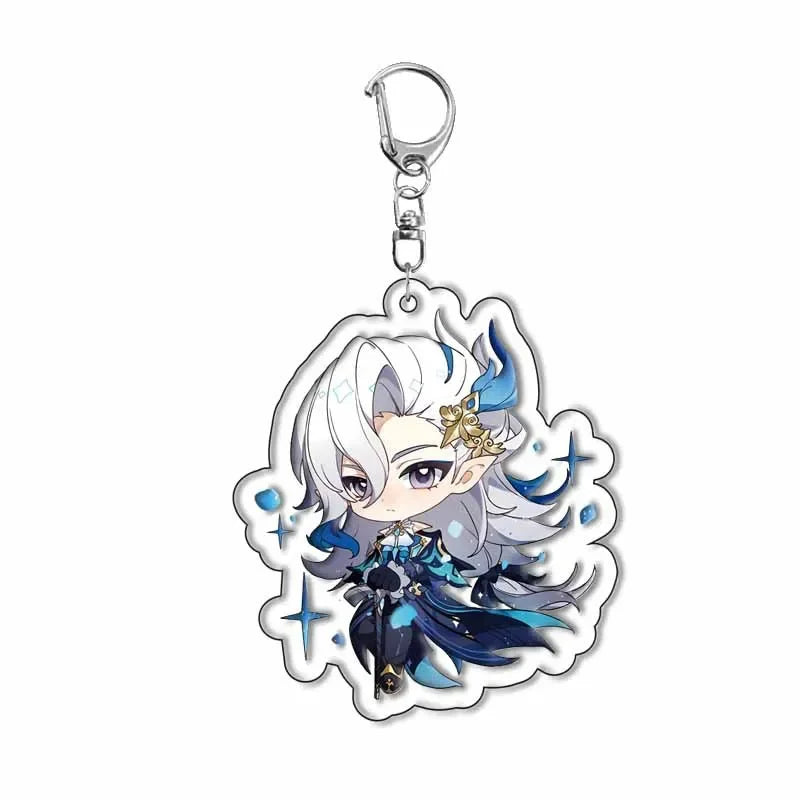 Genshin Impact Sigewinne Arlecchino & Charlotte Keychain – Anime Game Acrylic Backpack Pendant Accessory
